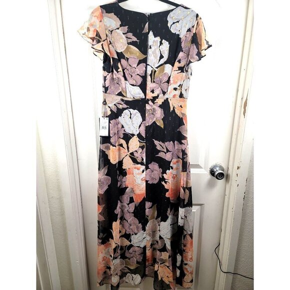 Adrianna Papell Floral Chiffon Jumpsuit Black Multi V-Neck Short Sleeve Size 6 - Picture 5 of 12